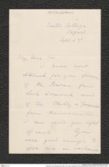 Nachlass Franz Steindachner, Brief von E. Ray Lankester an Franz Steindachner (02.09.XXXX), Inv.Nr. 290.01, Seite 1